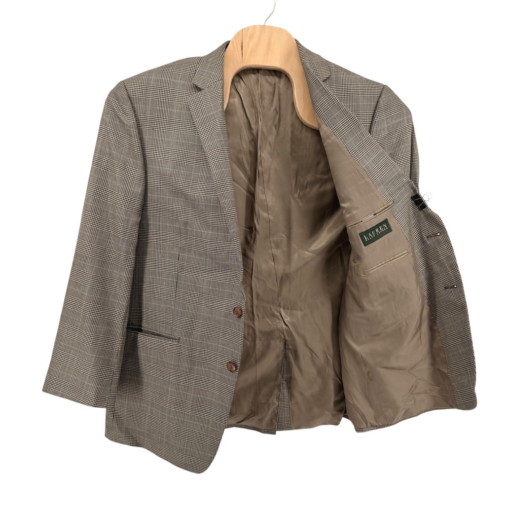 Lauren Ralph Lauren Sport Coat Mens 46R Pre-Owned Tan Brown Wool Silk Glen Plaid